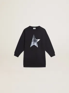 Robe sweat-shirt pour fille bleu foncé avec étoile en sequins | Golden Goose